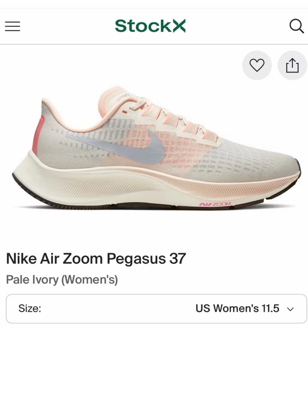 Nike Air Zoom Pegasus 37 Women's Running Shoe - Pale Ivory/Pink